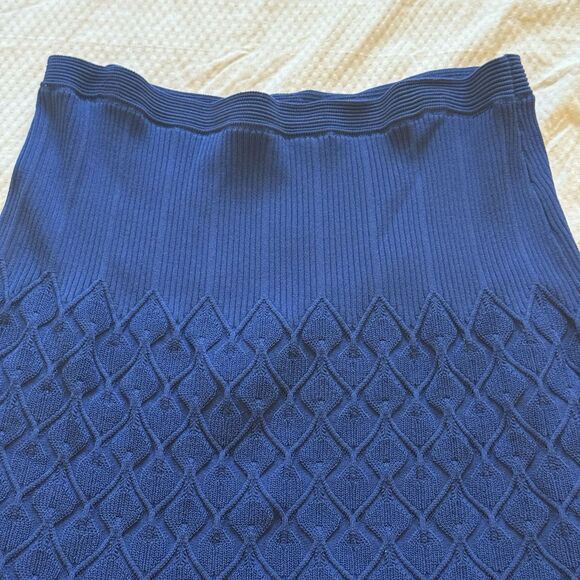 Sandro Paris Blue Textured Stretch Knit Mini Fluted Skirt Pleated Hem Size 3 (L) - Picture 3 of 8